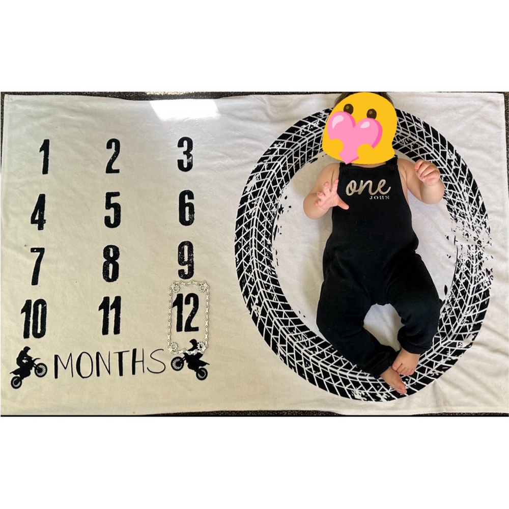 Motocross-Themed Baby Milestone Blanket with Month Marker Chain Frame